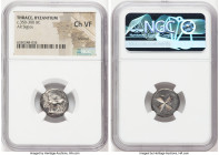 THRACE. Byzantium. Ca. 350-300 BC. AR siglos (17mm). NGC Choice VF, brushed. Bull standing left on dolphin left; ΠY above / Quadripartite incuse squar...