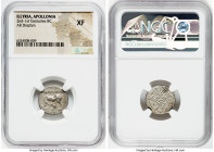 ILLYRIA. Apollonia. Ca. 2nd-1st Centuries BC. AR drachm (17mm, 2h). NGC XF. Maarcus as moneyer, Lysania, as magistrate. ΜΑΑΡΚΟΣ, cow standing left, he...