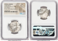 ATTICA. Athens. Ca. 440-404 BC. AR tetradrachm (23mm, 17.13 gm, 7h). NGC AU 5/5 - 4/5. Mid-mass coinage issue. Head of Athena right, wearing earring, ...