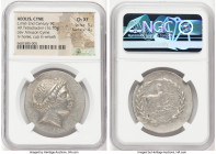 AEOLIS. Cyme. Ca. 165-155 BC. AR tetradrachm (35mm, 16.70 gm, 11h). NGC Choice XF 5/5 - 4/5. Heracleides, magistrate. Head of the Amazon Cyme right, w...