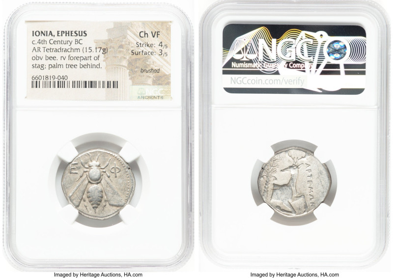 IONIA. Ephesus. Ca. 4th century BC. AR tetradrachm (23mm, 15.17 gm, 12h). NGC Ch...