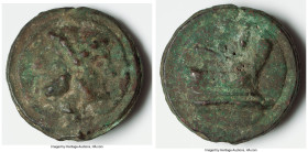 Anonymous. Ca. 225-217 BC. AE aes grave as (64mm, 271.14 gm, 12h). Choice VF. Reduced Libral standard. Laureate, bearded head of Janus on raised disk;...