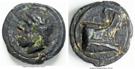 Anonymous. Ca. 225-217 BC. AE aes grave semis (54mm, 138.75 gm, 1h). VF. Reduced Libral standard. Laureate head Saturn left; S (mark of value) below t...