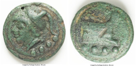 Anonymous. Ca. 225-217 BC. AE aes grave triens (45mm, 82.79 gm, 12h). VF, scuff. Rome mint. Helmeted head of Minerva or Mars left; four pellets (mark ...
