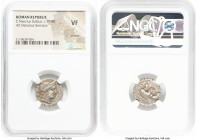C. Naevius Balbus (ca. 79 BC). AR serratus denarius (17mm, 1h). NGC VF, scratch. Rome. Head of Venus right, wearing stephane, necklace and earring; S•...