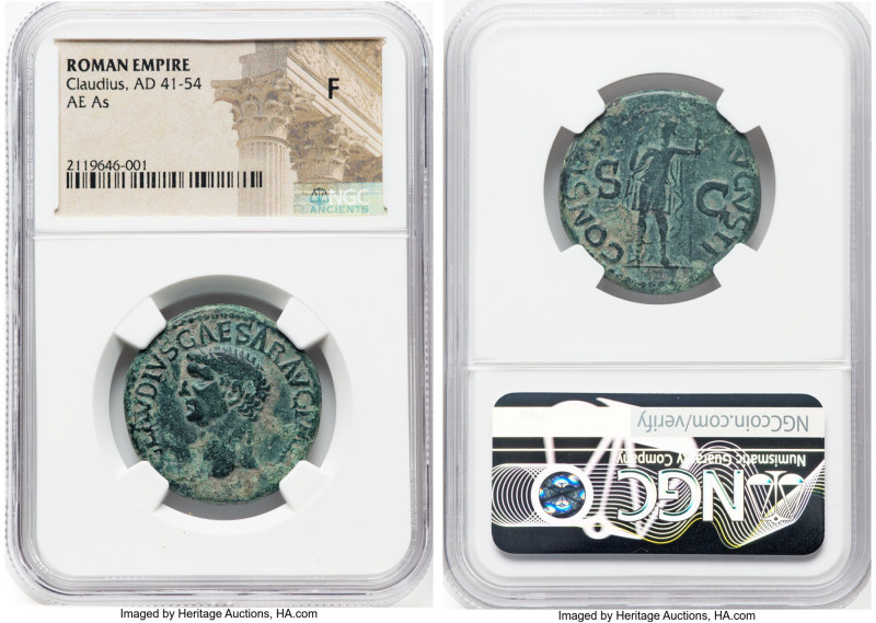 Claudius I (AD 41-54). AE as (27mm, 6h). NGC Fine. Rome, ca. AD 50-51. TI CLAVDI...