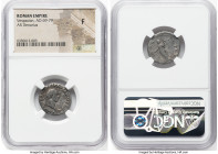 Vespasian (AD 69-79). AR denarius (19mm, 5h). NGC Fine. Rome, AD 70. IMP•CAESAR•VESPASIANVS•AVG, laureate head of Vespasian right / COS ITER-TR POT, P...