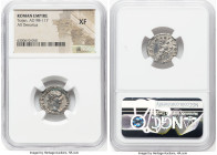Trajan (AD 98-117). AR denarius (17mm, 7h). NGC XF. Rome, AD 98-99. IMP CAES NERVA TRAIAN AVG GERM, laureate head of Trajan right / PONT MAX TR POT CO...