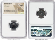 Trajan (AD 98-117). AR denarius (17mm, 7h). NGC Choice VF. Rome, AD 101-102. IMP CAES NERVA TRA-IAN AVG GERM, laureate bust of Trajan right, drapery v...
