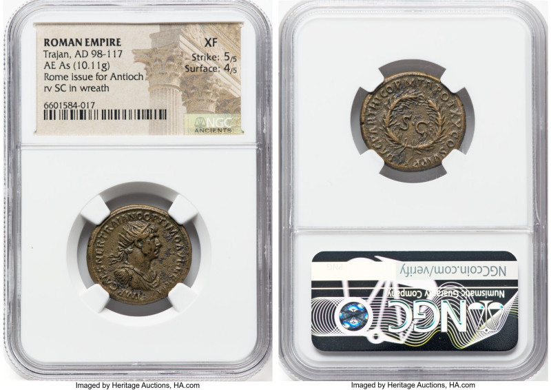 Trajan (AD 98-117). AE as (23mm, 10.11 gm, 7h). NGC XF 5/5 - 4/5. Rome, AD 114-1...