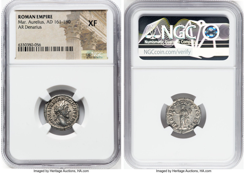 Marcus Aurelius, as Augustus (AD 161-180). AR denarius (18mm, 12h). NGC XF. Rome...