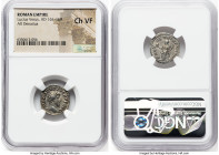 Lucius Verus (AD 161-169). AR denarius (17mm, 6h). NGC Choice VF. Rome, December AD 161-December AD 162. IMP L AVREL VERVS AVG, bare head of Lucius Ve...