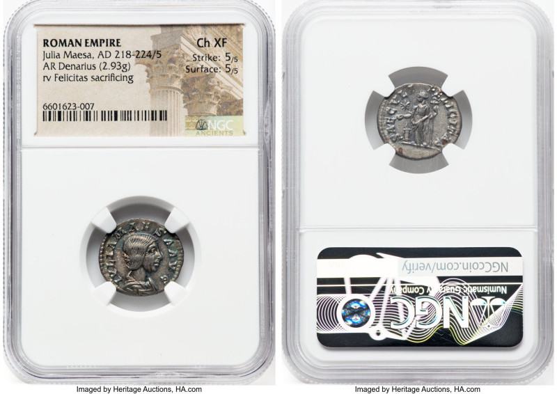 Julia Maesa (AD 218-224/5). AR denarius (19mm, 2.93 gm, 6h). NGC Choice XF 5/5 -...