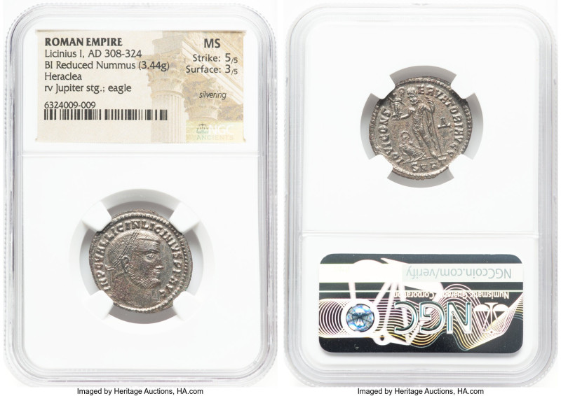 Licinius I (AD 308-324). BI follis or reduced nummus (23mm, 3.44 gm, 5h). NGC MS...