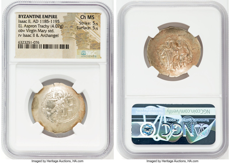 Isaac II Angelus (AD 1185-1195). EL aspron trachy (29mm, 4.07 gm, 6h). NGC Choic...