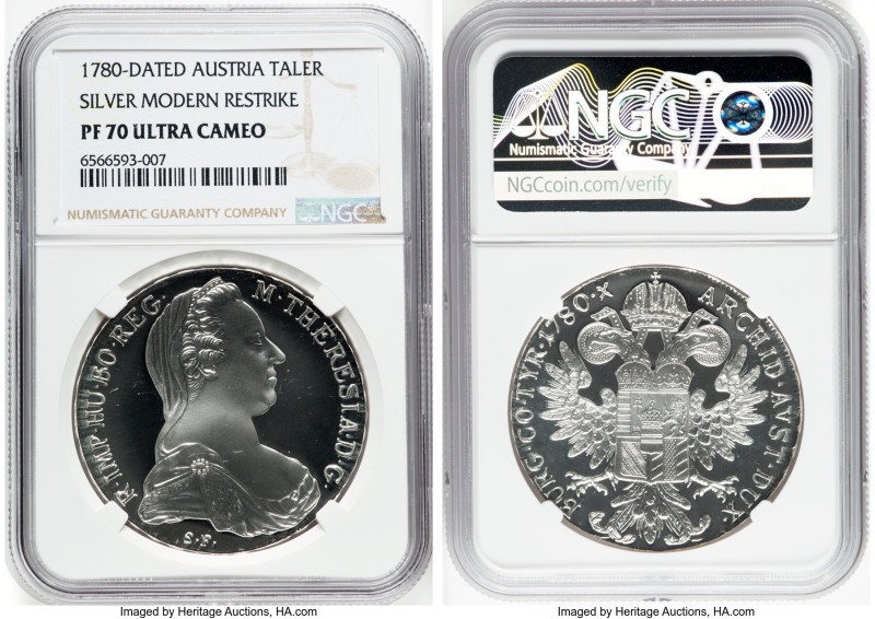 Maria Theresa Proof Restrike Taler 1780-Dated PR70 Ultra Cameo NGC, KM-T1. Silve...