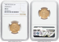 Leopold II gold 20 Francs 1882 MS61 NGC, Brussels mint, KM37, Fr-412. Position A. HID09801242017 © 2022 Heritage Auctions | All Rights Reserved