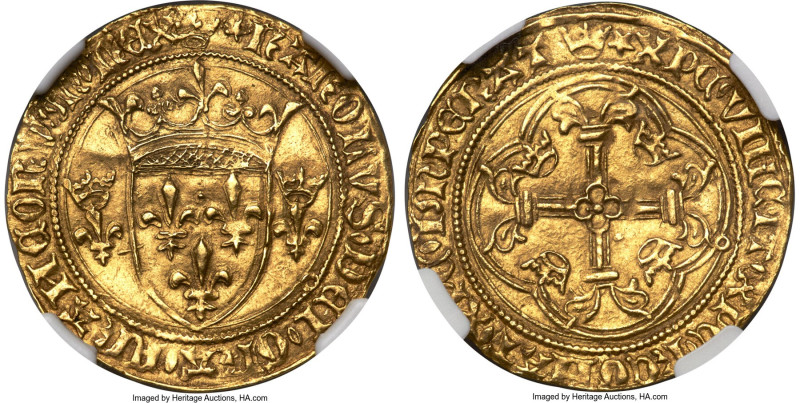 Charles VII (1422-1461) gold Ecu d'Or a la couronne ND (from 1445) MS62 NGC, La ...