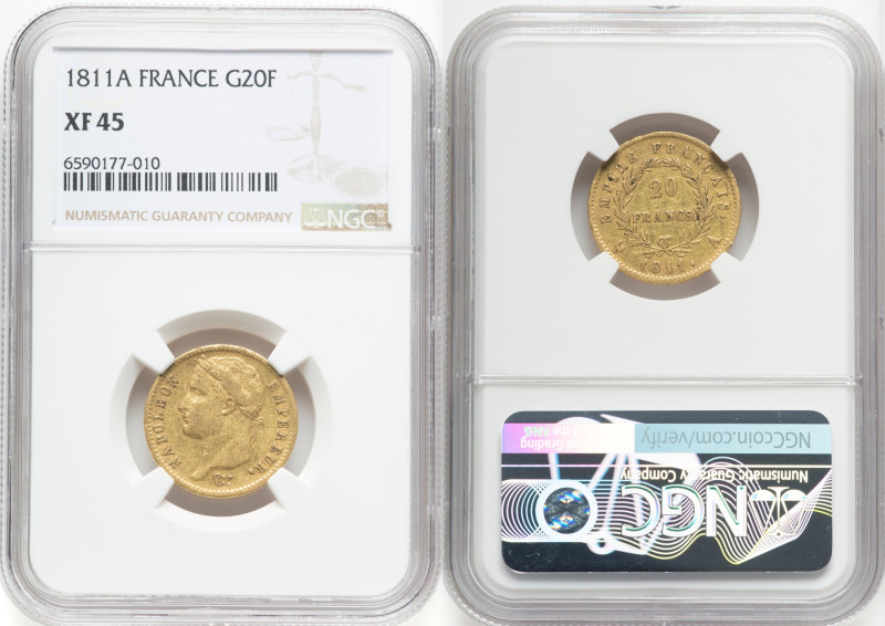 Napoleon gold 20 Francs 1811-A XF45 NGC, Paris mint, KM695.1, Fr-511. HID0980124...