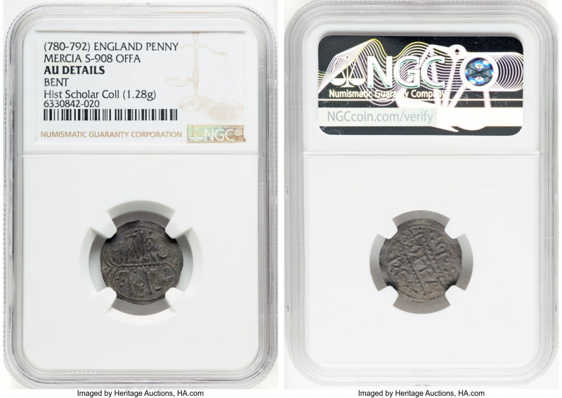 Kings of Mercia. Offa (757-796) Penny ND (780-792) AU Details (Bent) NGC, Crolhu...