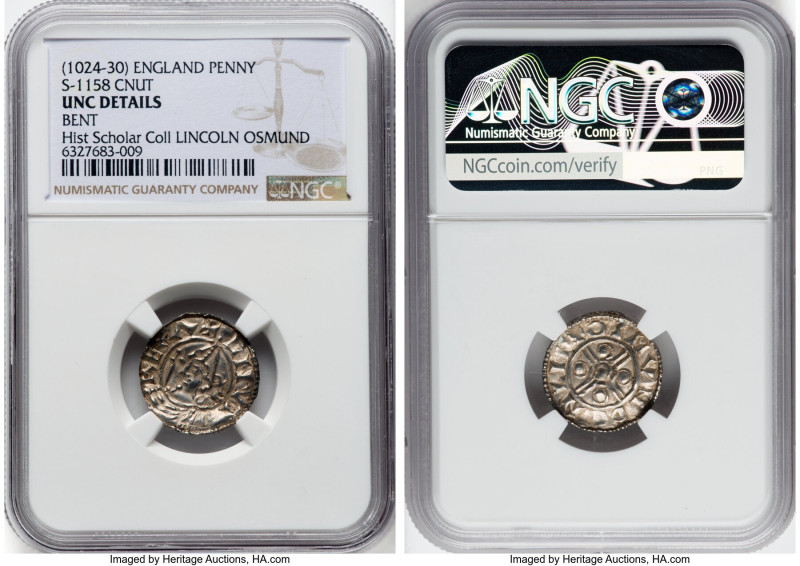 Kings of All England. Cnut (1016-1035) Penny ND (1024-1030) UNC Details (Bent) N...