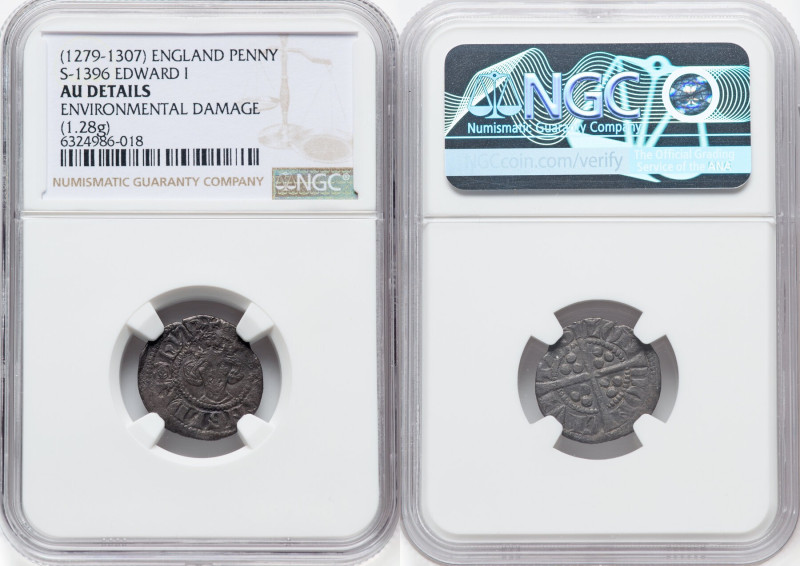 Edward I (1272-1307) Penny (1279-1307) AU Details (Environmental Damage) NGC, S-...