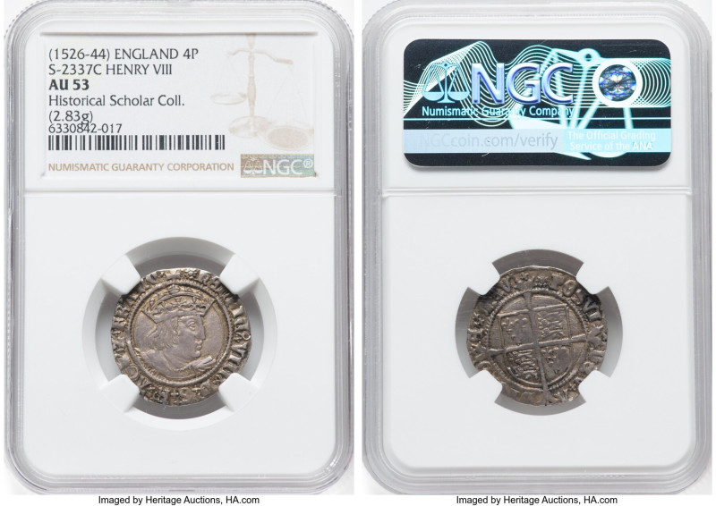 Henry VIII (1509-1547) Groat ND (1526-1544) AU53 NGC, London mint, Rose mm, Seco...