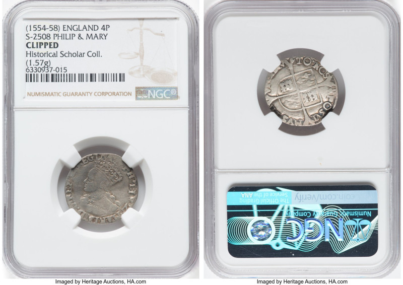Philip II of Spain & Mary Groat ND (1554-1558) Clipped NGC, Tower mint, Lis mm, ...