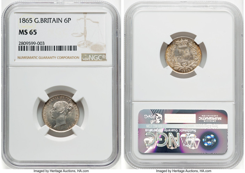 Victoria 6 Pence 1865 MS65 NGC, KM733.2, S-3909. Die #15. HID09801242017 © 2022 ...