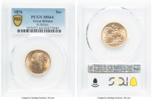 Victoria gold "St. George" Sovereign 1876 MS64 PCGS, KM752, S-3856A. The finest example we have offered in several years, a pastel gold stunner invigo...