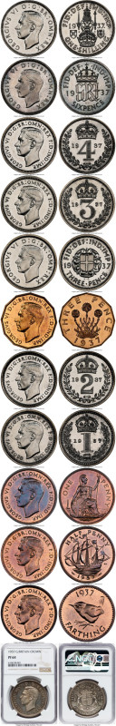 George VI 15-Piece Certified Proof Set 1937 NGC, KM-PS21. Coins include farthing...