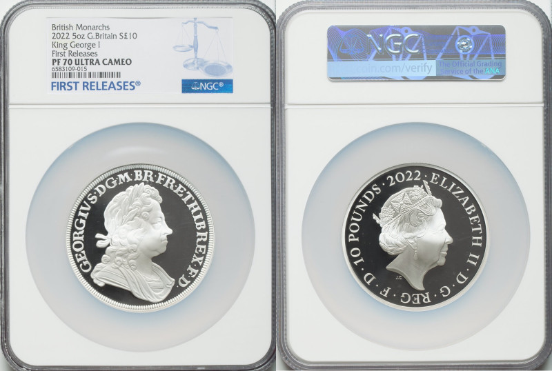 Elizabeth II silver Proof "King George I" 10 Pounds (5 oz) 2022 PR70 Ultra Cameo...