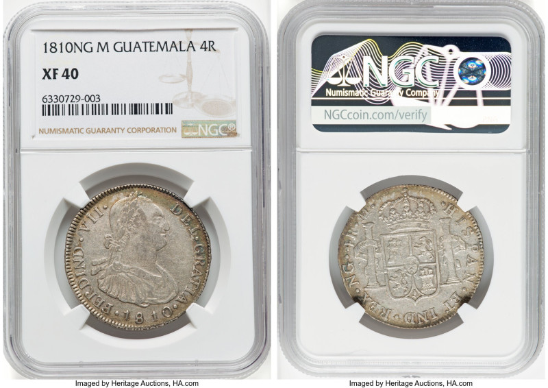 Ferdinand VII 4 Reales 1810 NG-M XF40 NGC, Nueva Guatemala mint, KM63. HID098012...