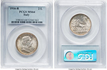 Vittorio Emanuele III 2 Lire 1916-R MS64 PCGS, Rome mint, KM55. HID09801242017 © 2022 Heritage Auctions | All Rights Reserved