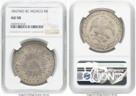 Republic Pair of Certified 8 Reales AU58 NGC, 1) 8 Reales 1847 Mo-RC, Mexico City mint, KM377.10, DP-Mo32 2) 8 Reales 1877 Ca-EA, Chihuahua mint, KM37...