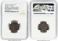 Sumatra. Under Kingdom of the Netherlands Mint Error - Square Top 3 Arabic 1 Double Struck Cent 1838-J AU Details (Environmental Damage) NGC, Surabaya...