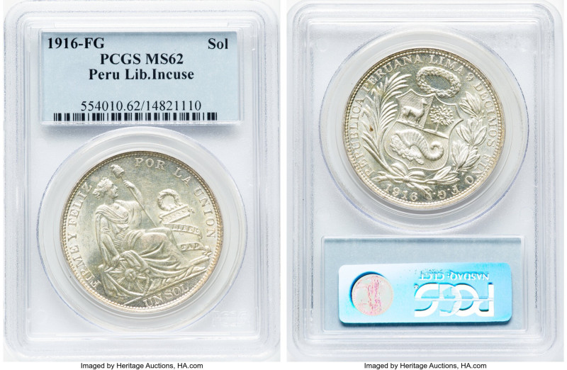 Republic Sol 1916-FG MS62 PCGS, Lima mint, KM196.27. "LIBERTAD" incuse variety. ...