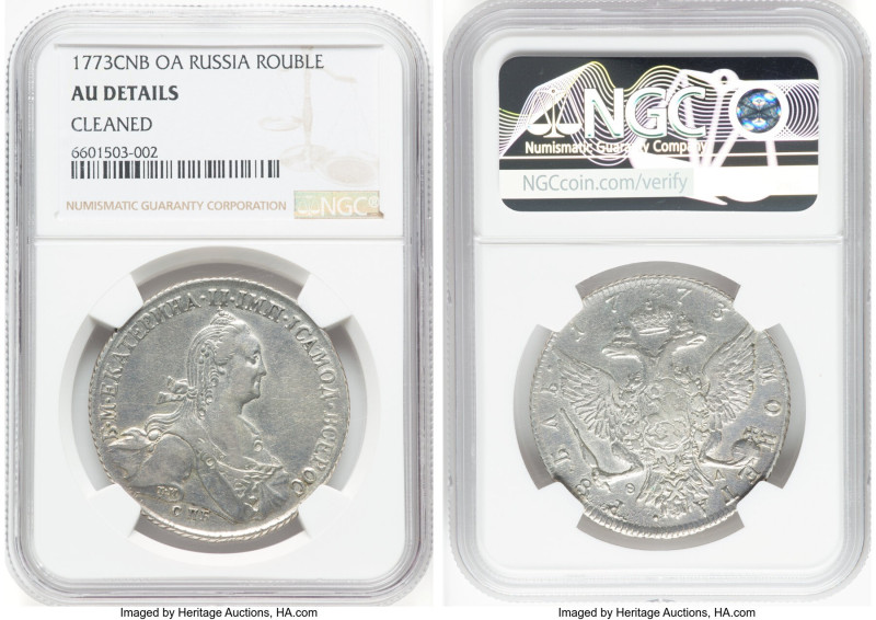 Catherine II Rouble 1773 CПБ-ФЛ AU Details (Cleaned) NGC, St. Petersburg mint, K...