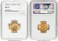 George V gold Sovereign 1930-SA MS63 NGC, Pretoria mint, KM-A22, S-4005. HID09801242017 © 2022 Heritage Auctions | All Rights Reserved