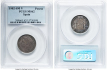 Alfonso XIII Peseta 1902 SM-V MS62 PCGS, Madrid mint, KM706, Cal-48. HID09801242017 © 2022 Heritage Auctions | All Rights Reserved