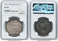 Confederation 5 Francs 1851-A AU58 NGC, Paris mint, KM11, Dav-376. HID09801242017 © 2022 Heritage Auctions | All Rights Reserved
