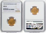 Confederation gold 10 Francs 1911-B MS62 NGC, Bern mint, KM36. HID09801242017 © 2022 Heritage Auctions | All Rights Reserved