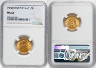 Republic gold 10 Bolivares 1930 MS64 NGC, Philadelphia mint, KM-Y31. HID09801242017 © 2022 Heritage Auctions | All Rights Reserved