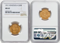 Republic gold 20 Bolivares 1911 MS63 NGC, Paris mint, KM-Y32. HID09801242017 © 2022 Heritage Auctions | All Rights Reserved