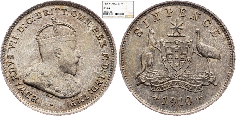 Australia, 6 Pence 1910, London, NGC MS 66 Australia, 6 Pence 1910, London, Ag, ...