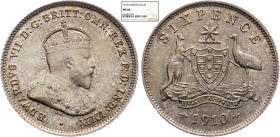 Australia, 6 Pence 1910, London, NGC MS 66