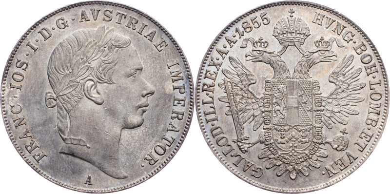 Franz Joseph I., 1 Thaler 1855, Vienna Franz Joseph I., 1 Thaler 1855, Vienna, A...