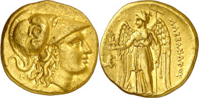 Imperio Macedonio. Alejandro III, Magno (336-323 a.C.). Lampsacos. Estátera de oro. (S. 6702 var) (MJP. 1358a). Leve golpecito en anverso. 8,52 g. EBC...