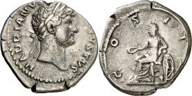 (128-130 d.C.). Adriano. Denario. (Spink 3475 var) (S. 328) (RIC. 3036). 3,31 g. MBC.