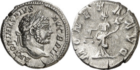 (213 d.C.). Caracalla. Denario. (Spink 6821 var) (S. 165) (RIC. 224). 2,94 g. MBC+/MBC.